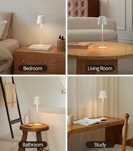 Image of UME 3 Pack Cordless Table Lamp, Battery Operated Lamp - Portable Waterproof Rechargeable Table Lamp 3 Color Temps & Stepless Dimming for Dinner, Desk, Cafe, Outdoor (White)
