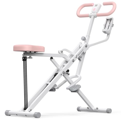 MERACH 2EN1 Máquina de Sentadillas con Soporte, Equipo de Gimnasia Plegable para Entrenamiento Full Body, Glúteos, Piernas & Core, 3 Pieza de Resistencia, MAX 158 kg, Montaje en 10 Min, R07 Pro Blanco