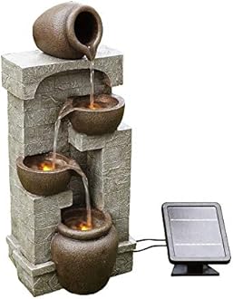 Teamson Home 28 in. Cascading Bowls and Stacked Stones LED Outdoor Water Fountain for Outdoor Living Spaces to Create a Calming Oasis in Gardens and Landscaping, on Patios, Balconies, Lawns, Brown