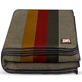 Ever Ready First Aid Military Wool Blanket - 95% Wool, Washable, Perfect for Outdoors, Travel, Car & Bushcraft Emergency Blanket, 96' x 96' 6.65 lbs. - Olive Drab Green with Stripes - Queen Size