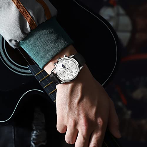 Olevs Mens Watches Black Leather Chronograph Fashion Business Watch Luminous Waterproof Casual Wrist Watches #TOP2