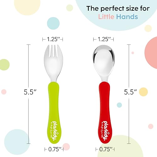 Plaskidy Toddler Silverware Set Of 8 Kids Utensils Forks And Spoons - Bpa Free/Dishwasher Safe Toddlers Utensils Stainless Steel thumb #2