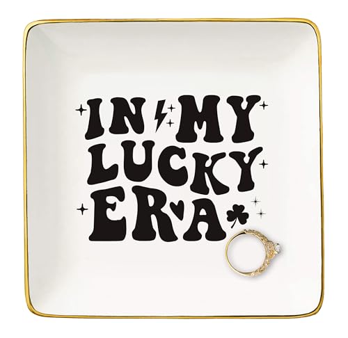 NZY Lucky Gifts Shamrock Pride St. Patricks Day Gift - Ceramic Jewelry Tray Trinket Holder Ring Dish