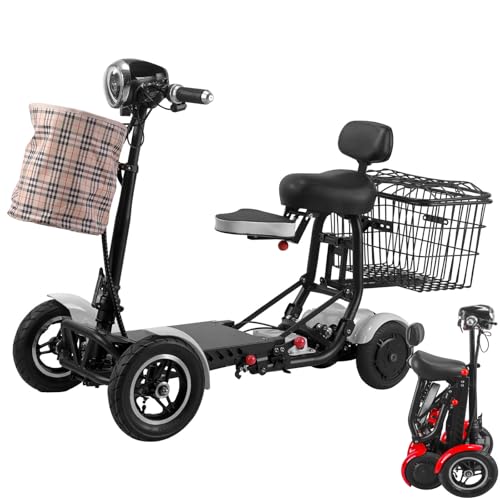 Bicicleta eléctrica plegable de cuatro ruedas, patinete para personas mayores, cestas dobles delanteras y traseras | Frenos de disco dobles | 3 velocidades, autonomía: 25 km/40 km, herramienta de vi