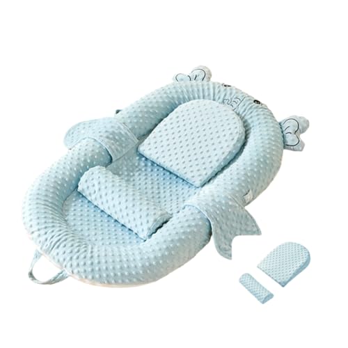 HJJ 折りたたみ式ベビーベッド、傾斜可能な新生児バイオニックベッド、転倒防止、ポータブル、コンパクト、洗える、男の子と女の子に適しており、冬と夏の使用に適しており、ギフトに最適です。 (ブルー,シングルベッド(AB面コンフォート)+スロープマット) [並