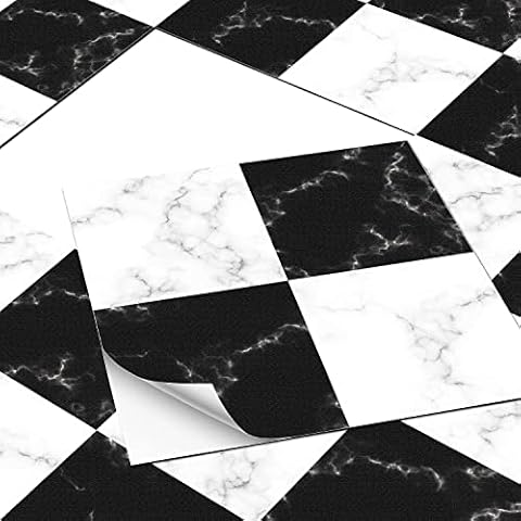 Black and White Floor Tiles Self Adhesive 30x30cm Peel and Stick Floor Tiles Waterproof Vinyl Floor Tiles for Bathroom and Kitchen Stick on Floor Tiles 10pcs Cover