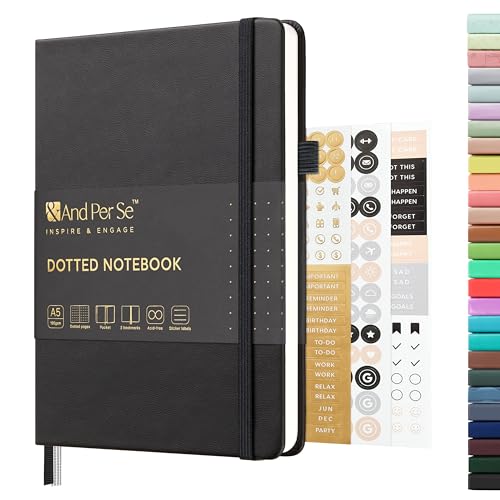 &And Per Se Dotted Journal Notebook, A5 Hardcover Leather Bullet