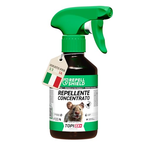 RepellShield® Repellente Topi e Ratti -250ml- Non Macchia, 100% Naturale, Sicuro per Bambini e Animali - Olio di Menta Piperita - Senza Veleni Alternativa a Colla e Veleno per topi