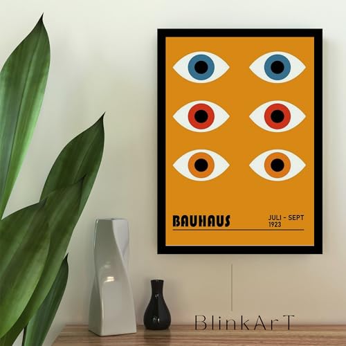 Image of BLINKART Vintage Bauhaus Retro Geometric Aesthetic Poster Gallery | Colorful Wrap Framed For Home Office Studio Living Room Modern Art Studio Decoration Abstract Shapes | (d89) | 13x10 Inch
