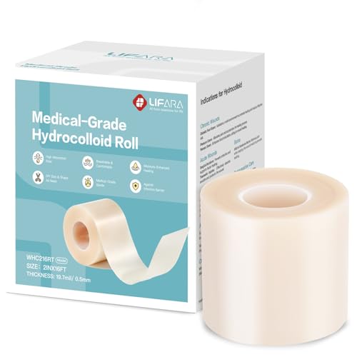 Image of LIFARA Hydrocolloid Roll for Wound Care - Cut-to-Size, Hydrocolloid Patch Bandages with Self-Adhesive, Ultra Absorbent & Waterproof, First Aid Kit Essential (19.7mil / 0.5mm Thickness, 2in*16ft)