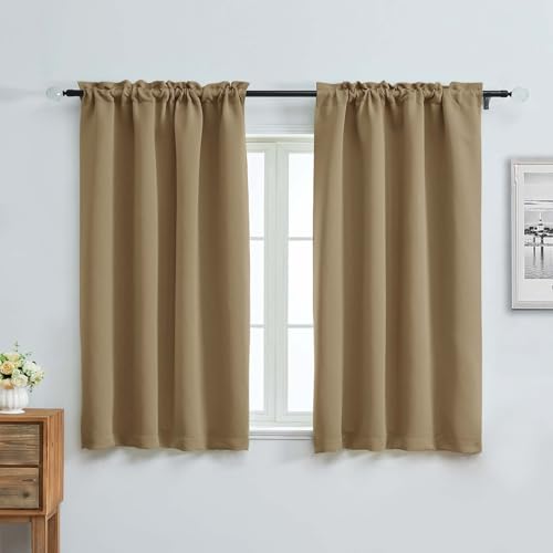 Image of Aiyufeng Taupe Short Blackout Curtains for Bedroom 54 Inches Long 2 Panels Set, Solid Thermal Insulated, Energy Saving Window Treatment Curtains Blackout Drapes, W40 x L54 Inch, Taupe