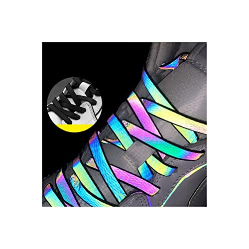 XWFC Holographic Reflective Shoelaces Double-Sided High-Bright Flat Laces for Sneakers & Shoes - Outdoor (Black, 140CM)