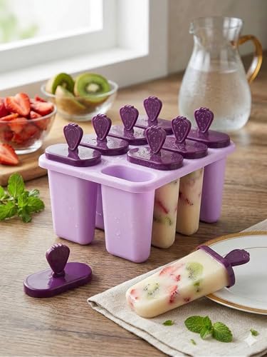 Image of BPA Free Ice Lolly and Kulfi Maker Set of 8 Reusable Popsicle Moulds Food Grade Plastic Ice Cream Popsicle Maker for Home Kitchen Multicolor (Purple)