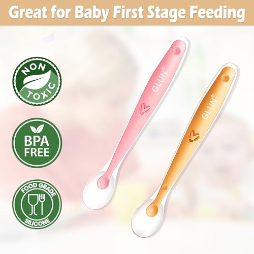 Image of GLUN Baby Feeding Spoons Pack of 4, BPA Free, Feeding for Baby, Toddlers, & Children, Silicone Spoon