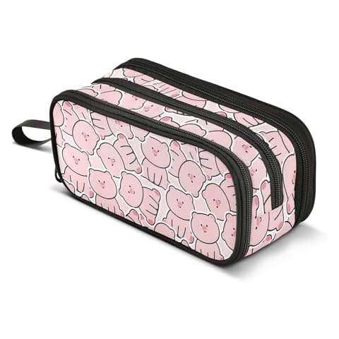 Sletend Pencil Case Zipper Pencil Holder Cartoon Pink Pig Large Capacity Pencil Pouch Stationery Pen Bag for Teen Girls Cover