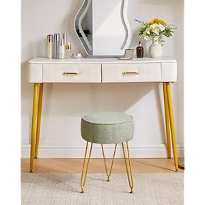 IBUYKE Teddy Velvet Round Footrest Stool Ottoman, Makeup Vanity Stool Side Table, Velvet Dressing Table Seat, Pouf Couch Stool, for Living Room Bedroom, Light Green WBD009D IBUYKE Teddy Velvet Round Footrest Stool Ottoman Makeup Vanity Stool Side Table Velvet Dressing Table Seat Pouf Couch Stool for Living Room Bedroom Light Green WBD009D