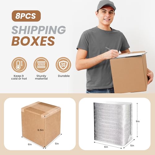 Image of YSSOA 8 Pack Insulated Shipping Boxes with Aluminum Foil Liner,Thermal Insulation Cold Pack Shipping Boxes for Frozen, Reusable Styrofoam Cooler Box, Small Mailing Box, 6''x5''x9''