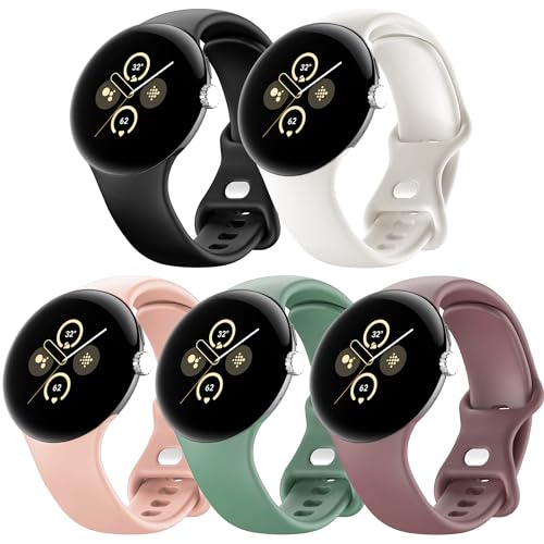 Farluya 5 Pack Watch Bands Compatible with Google Pixel 2/Pixel 3 41mm/Pixel for Women Men,Soft Silicone Durable Sport Replacement Strap for Pixel Watch 2/3 41mm Smartwatch Accessories