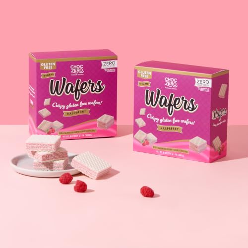 Image of ChocZero Sugar Free Raspberry Wafer Cookies, No Sugar Alcohols, Keto, Gluten Free, Vegan, High Fiber, 16 Count, 8 oz Box