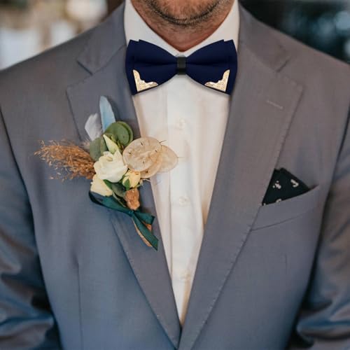 Image of Bow Ties for Men Women Metal Gold Bowtie, Pre Tied Mens Bow Tie Tuxedo Bowties Men for Prom Wedding Party