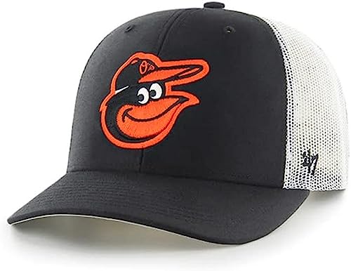 47 MLB Trucker Snapback Adjustable Hat Adult One Size Fits All (as1 Alpha one_Size Baltimore Orioles Black)