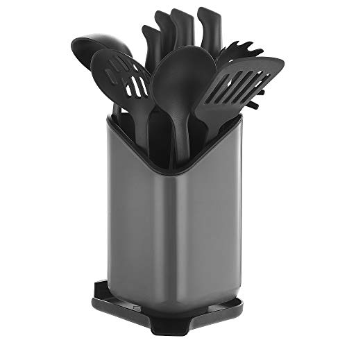 Extra Large and Gray Utensil Holder for Countertop - CHASUNG Utensil Caddy&Utensil Crock with Removable Divider - Knife Block Base Six Slots for Knives Scissors(utensils not included)
