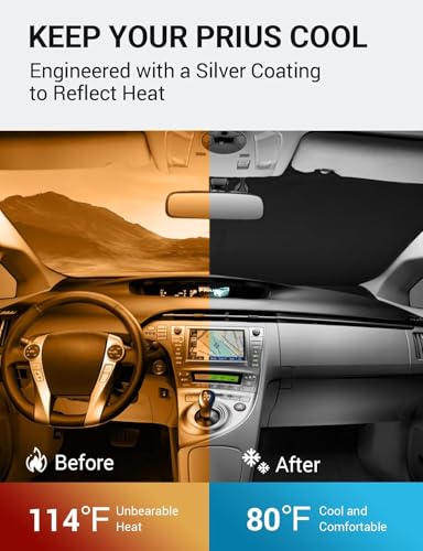 Image of Proadsy 2025 Upgrade Windshield Sun Shade Custom Fit 2010-2015 Toyota Prius Foldable Front Sunshade Protector Sun Visor Blocks UV Rays Keep Car Cooler