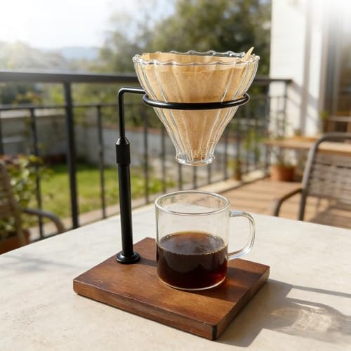Soporte de madera para cafetera de goteo ajustable, estación de espresso elegante 5