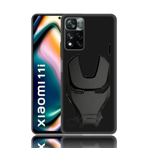 Image of COVERLY Official 3D Touch Feel Trending Marvel Avengers Logo Mask Soft Rugged Grip Silicone Iron Man Super Power Cartoon Movie Engraved Silicone Matte Back Cover for Xiaomi Mi 11 Lite -Black