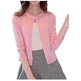 [アンリ] きれい目 カーディガン 上着 パール ショート丈 フォーマル キュート カジュアル レデース くろ 事務 春物 はる 長袖 スプリング あき ショート 細見え 事務服 式 結婚式 30代 かーでがん 夏用 パール カワイイ 七分 二次会 デート ピンク AN201-R18-PKXL