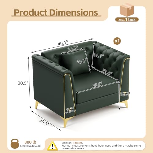 Image of KEIKI 40 inch Faux Leather Chesterfield Sofa with Handmade Button Tufted, Green