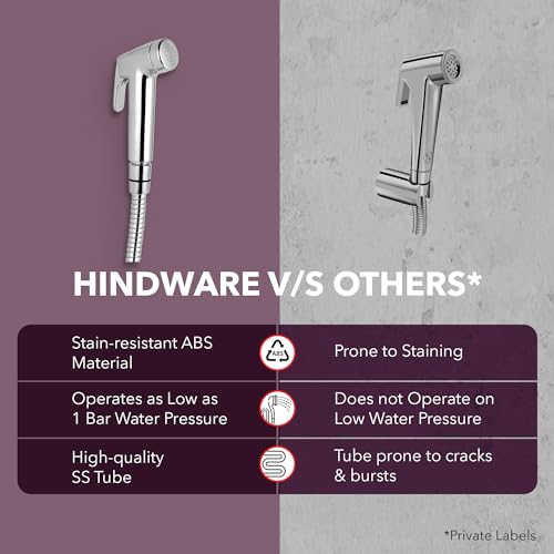 Image of Hindware F160110CP Brisk Health Faucet | Made of ABS | 1.25 Metre Long Stainless Steel Flexible Tube and ABS Wall Hook - Jet Spray for Bathroom | Chrome Plated | 1-Year Brand Warranty