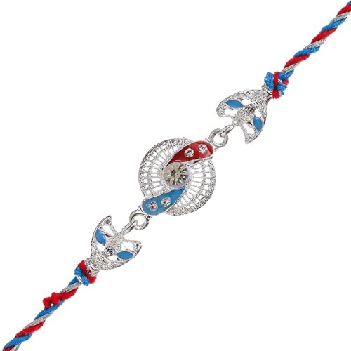 Image of eCraftIndia Silver Floral Designer Rakhi for Brother | Raksha Bandhan Rakhi for Bhai Bhaiya