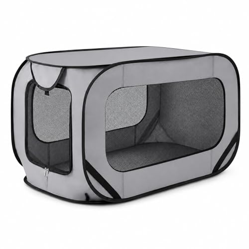 GOOGO Box pieghevole per cani, 92×52×52 cm, trasportino morbido in Oxford con rete traspirante e design portatile, per casa, camping e viaggio, fino a 29 kg (grigio)