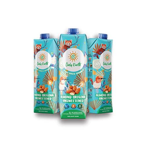 Image of Only Earth Almond Milk | Unsweetened Drink | Lactose-Free | Preservatives Free | No Added Sugar | Made with Natural Almond Paste | Source of Fibre | Rich in Vitamin E | Rich Texture of Roasted Almond | Dairy Alternative | No Trans-Fat | Soya Free | Plant-Based Alternative | Imported (1 l(Pack of 3))