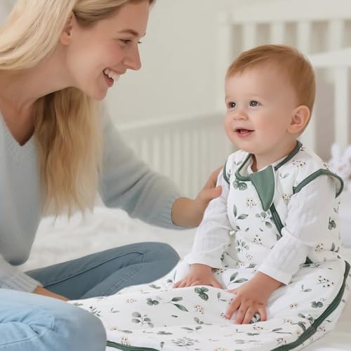 Image of Mosebears Unisex Rayon Made from Bamboo Sleep Sack with 2-Way Zipper,2.5 Tog Baby Winter Sleep Sack(Plant,6-18 Months)
