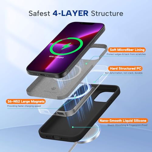 Image of Miracase Magnetic for iPhone 13 Pro Max Case, [Soft Anti-Scratch Microfiber Lining], Compatible with MagSafe, Liquid Silicone Shockproof Drop Protection Phone Case for 13 Pro Max, Black
