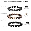 RANKEEF Tiger Eye Bracelet For Men 8MM Natural Stone Beads Bracelet Set Stretch Lava Rock Bracelets Adjustable Black Crystal Beaded Bracelet for Men Women Gifts #3