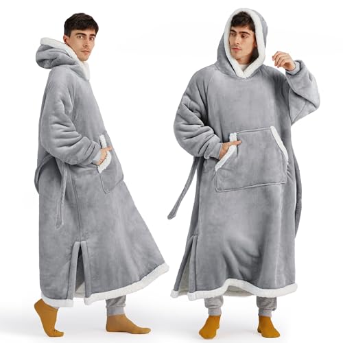 Bedsure Sherpa Wearable Blanket Hoodie—Oversized Grey