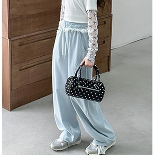 Barrel Sweatpants Kids Girls Lace Bow Barrel Leg Sweats Pants Coquette Drawstring Baggy Wide Leg Pants Loose High Waist Y2K4