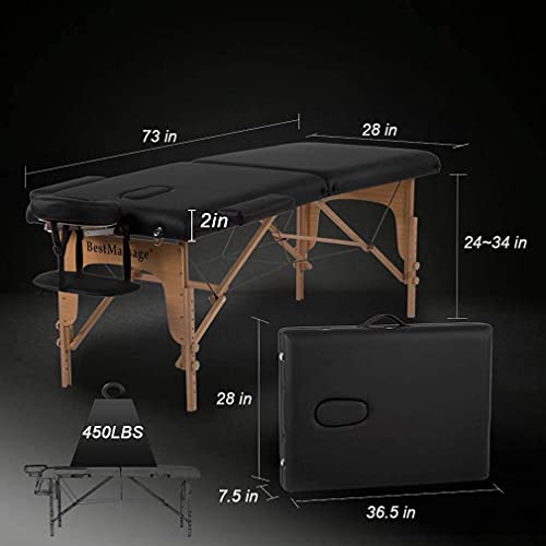 New Black PU Portable Massage Table w/Free Carry Case U1A Chair Bed Spa Facial by BestMassage