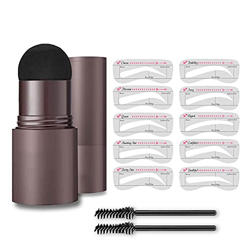 Bonamour One Step Eyebrow Stamp Shaping Kit, Eyebrow Powder Stamp Makeup with 10 Reusable Eyebrow Stencils, 2 Eyebrow Pen Brushes, Waterproof & Long Lasting Eyebrow Stamp Shaping kit (Medium Brown)
