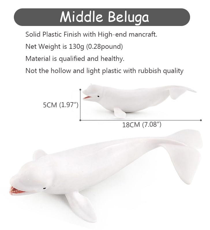 Image of SmilerSmile 7 inch Baby Beluga Figurine Plastic Sea Creature Toy for Toddlers | Solid PVC Action Figure, Simulation Sea Animals, Educational Ocean Animal Model, Non-toxic Safe Bath Toy for Kids