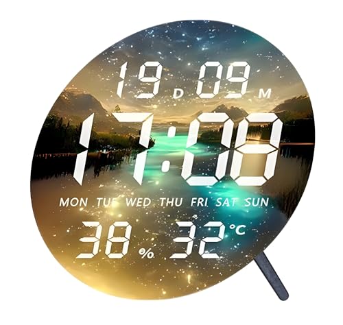 Image of Amazon Brand - Umi Acrylic Digital Wall Clock for Bedroom Living Room Stylish LED USB Tabletop 3D Picture Clocks with Time Day Date Month Temperature Display for Home Office 24.3x24.3cm (Waterway)