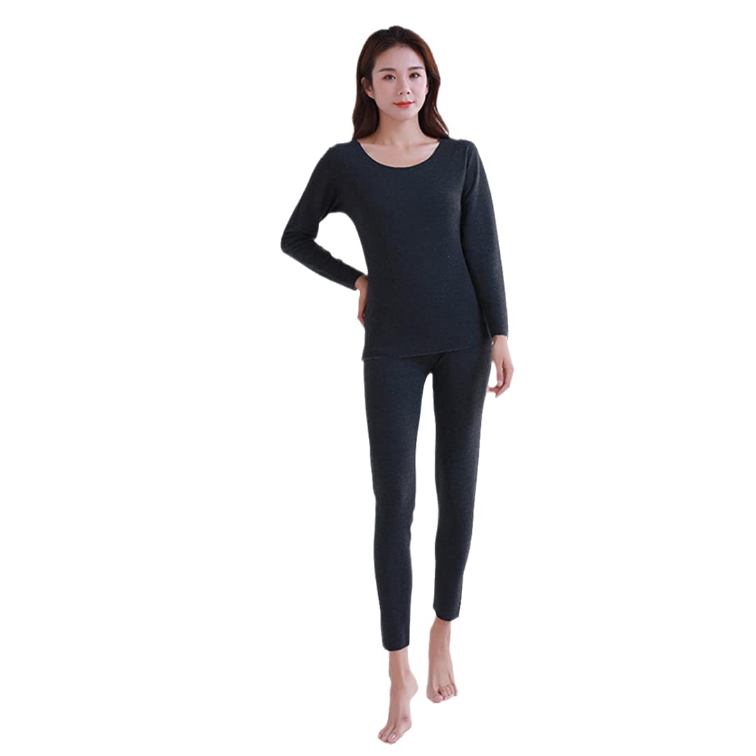Disimlarl Damen Winter Warm Nahtlos Rundhals Abnehmen Thermounterwäsche Set, dunkelgrau, 46