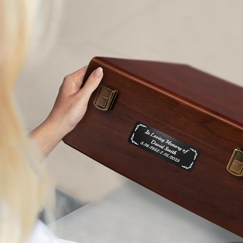 Image of Engraved Name Plates, 1 inch x 3 inch Personalized Name Plate, Trophy Plates Engraved, Brass Plaque, Custom Name Plate for Urn, Brass Name Plates with Adhesive Backing(Round Corner-Black, 3x1 in)