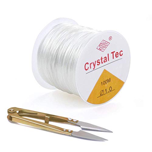Clear Elastic Stretch String Cord for Bracelet Jewery Making and Craft DIY Beads Thread with Sewing Fishing Scissors (1 mm, 100 Meters)