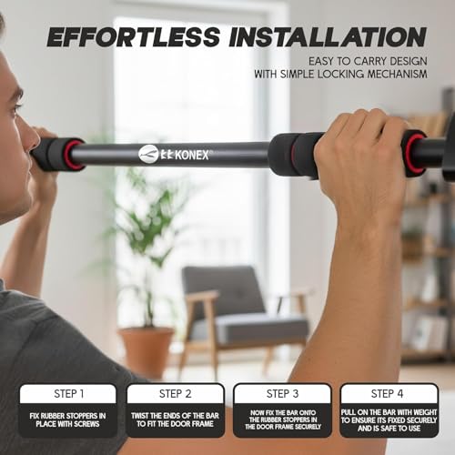 Image of Konex Pull Up Bar for Home | Adjustable Hanging Bar (60-100cm) with Soft Anti-Slip Grip, 100 | Solid