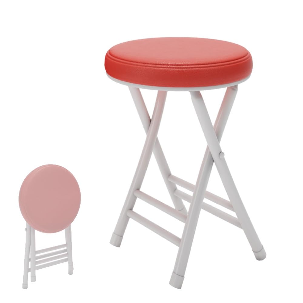 Tabouret de bar rond et élégant rouge de 50 cm rembourré de haute qualité