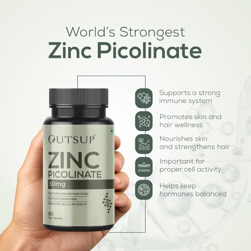 Image of Zinc Picolinate 50 mg - High Absorption Chelated Zinc Supplement for Men & Women - Immune Support, Skin & Hair Health - Supports overall wellness, Muscle Strength & Metabolism - 60 Capsules